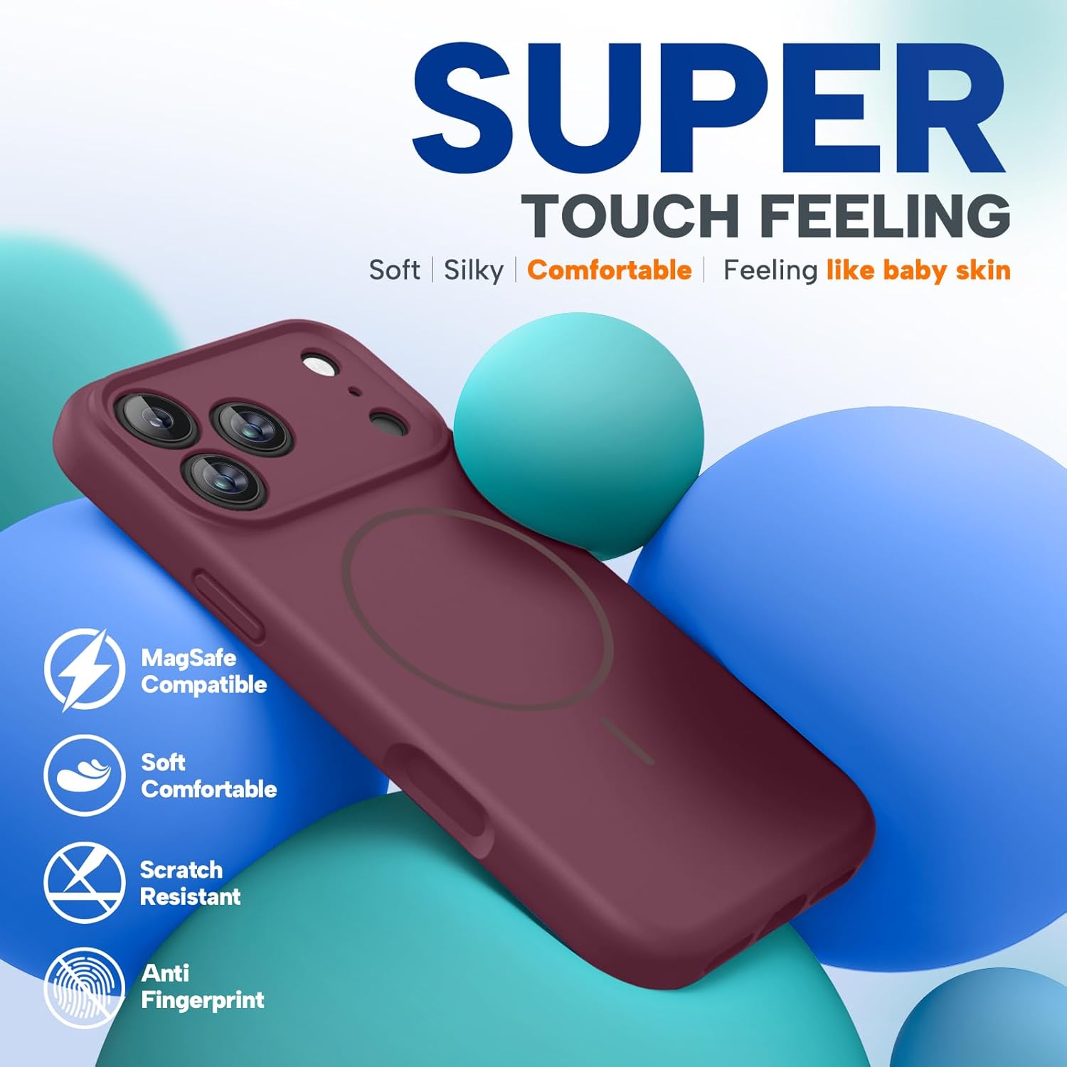 Miracase Magnetic for iPhone 17 Pro Case, Compatible with MagSafe, Integrated Silicone Camera Control Cover, 3.0mm Thicken Shockproof Drop Protection Phone Case for 17 Pro,Wine Red
