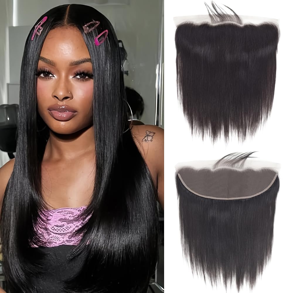 13×4 Lace Frontal Closure Cheveux Humain HD Transparent Lace Tissage Bresilienne Nature Hairline Straight Closure Human Hair Naturelle Couleur 14 Pouces(35cm)