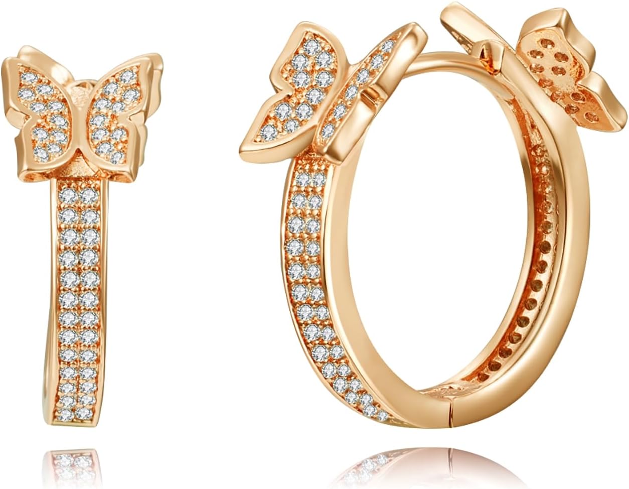 14K Gold Plated Cubic Zirconia Hoop Earrings,Three Row Diamon | Arrows | Double Row of Diamonds Huggie Earrings for Women