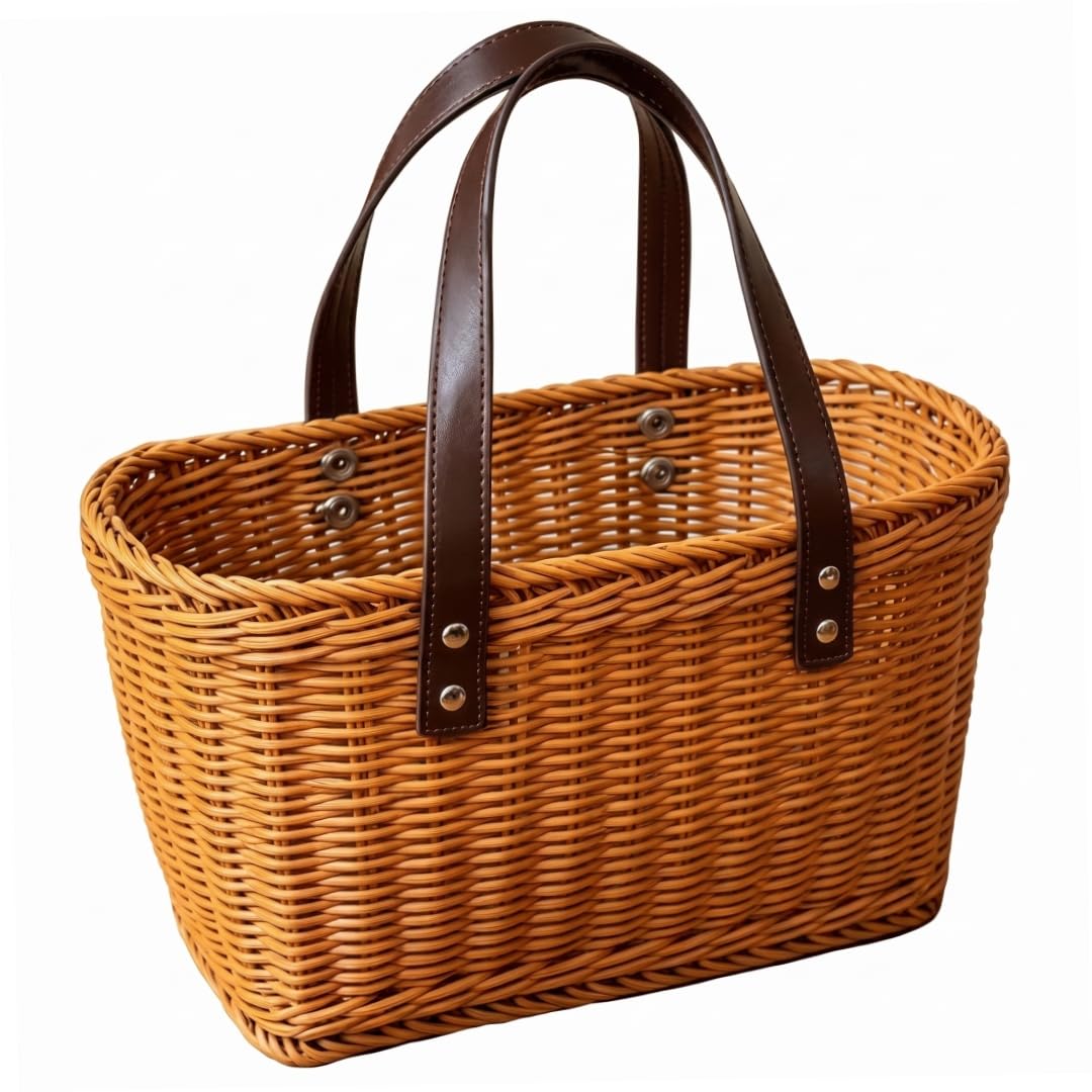 Comebachome Farmers Market Basket, 35x14x20/43cm Wicker Shopping Basket with Handles, Reusable Picnic Baskets for Camping Picnic Home Storage