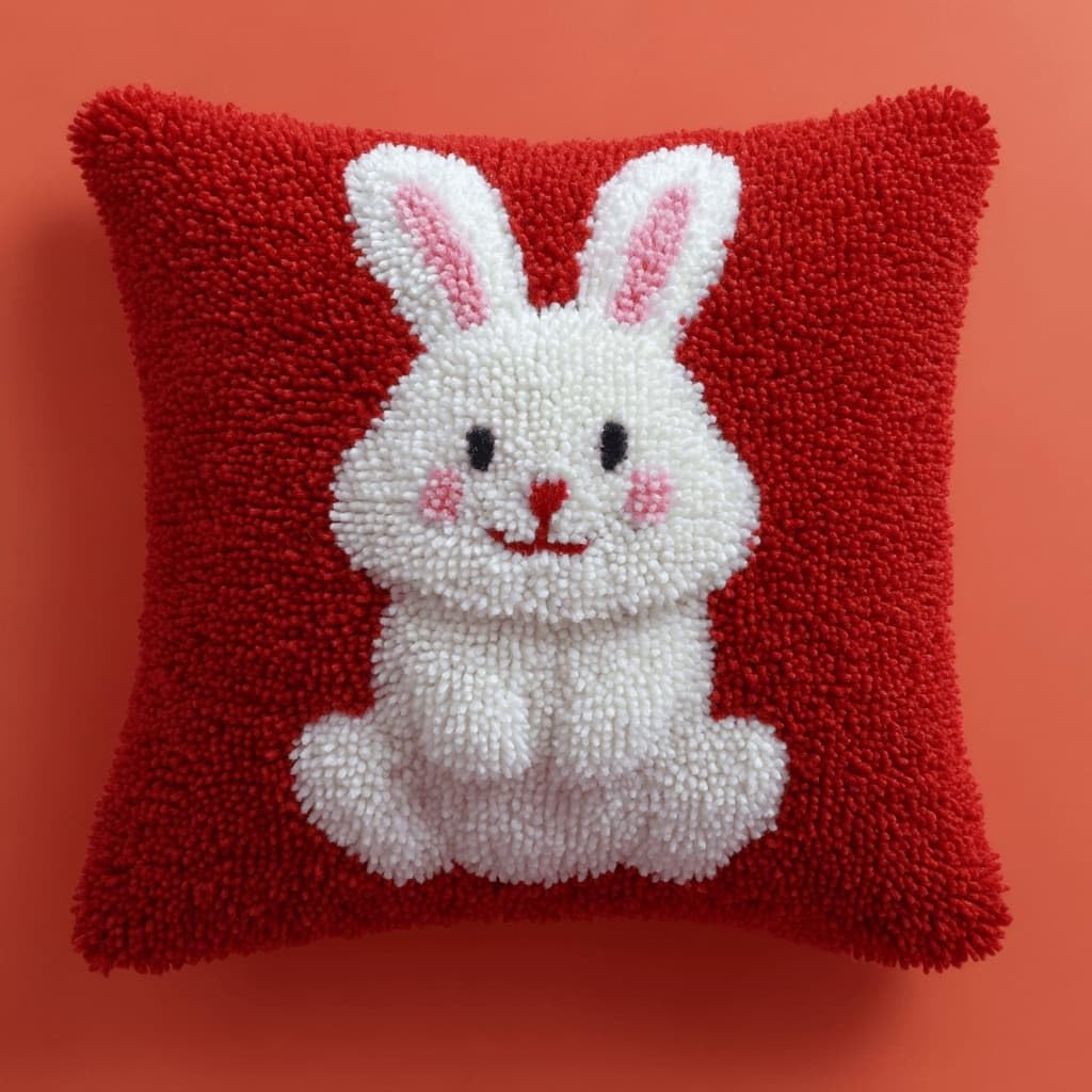 AxiangziK Latch Hook Cushion Kits,Rabbit DIY Needlework Pillow Cover Cushion Rug Making Kit,17X17Inch Handmade Embroidery Kits, Decorative Throw Pillow Cover for Sofa Cushions, Bedroom Decor