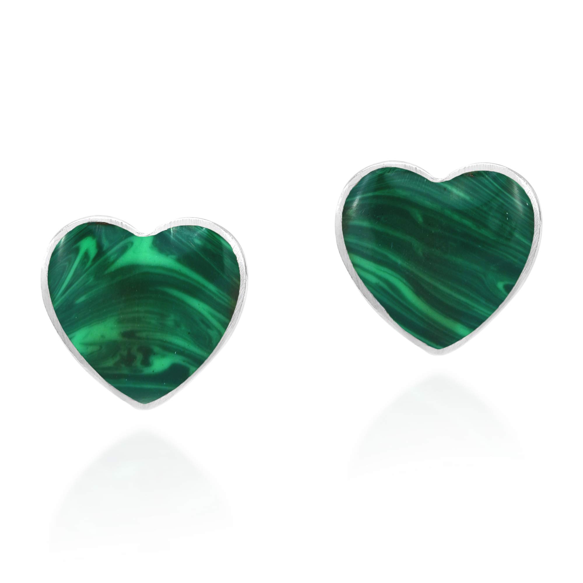 AeraVida 9mm Sterling Silver Green Malachite Heart Stud Earrings for Women Romantic Valentine Love Design Casual Post Jewelry Lightweight Gift for All
