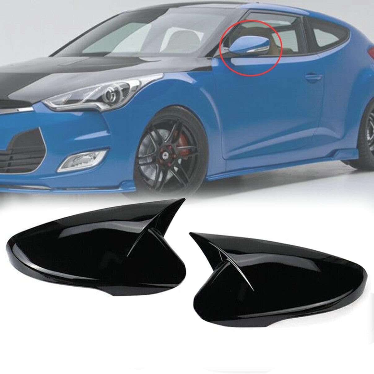 1Pair Side Mirror Cover Rear View Mirror Cover Trim For Hyundai Veloster 2012 2013 2014 2015 2016 2017 W/Turning Signal Gloss Black
