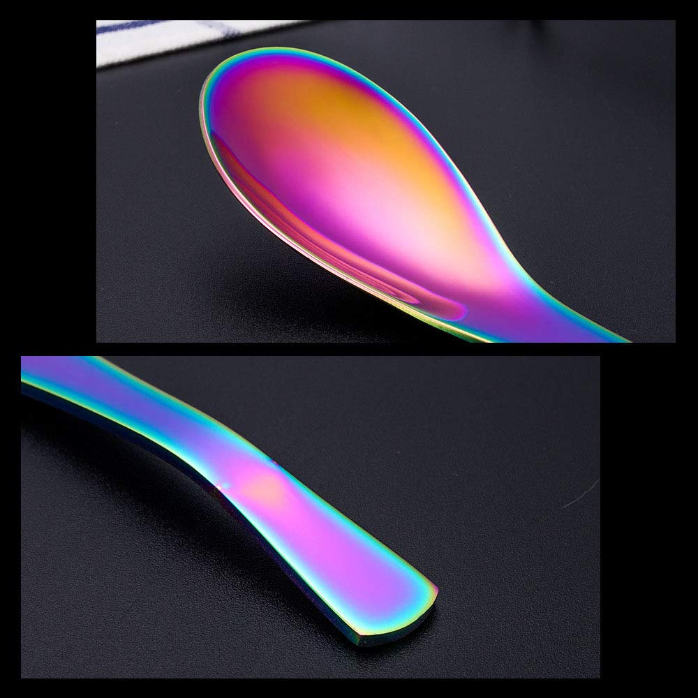 Set Di 4 Cucchiai Da Minestra In Acciaio Inox | 15,2 Cm, Manico Ergonomic | Colori: Arcobaleno, Oro Rosa, Oro, Argento