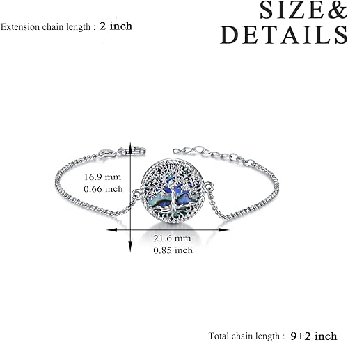 Miniatura 4 de ONEFINITY Tobillera de plata de ley con diseño de árbol de la vida, concha de abulón, ópalo azul, árbol de la vida, joyería de árbol para mujeres y