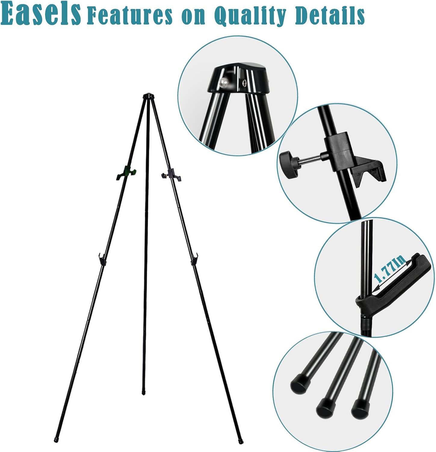 63" Instant Easels Stand for Wedding Sign Posters,Adjustable Metal Easels for Display Painting Canvas,Folding Tripod with Portable Bag by JoyYeux,Black 1Pack