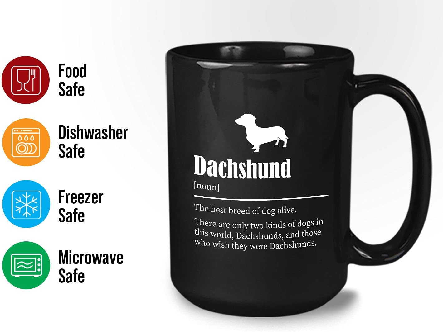 Bubble Hugs Dog Lover Coffee Mug 15oz Black - Dachshund - Dog Owner Pet Owner Animal Lover Dog Breed Definition Novelty Sweet Best Pet Poodle Bulldog Shepherd Husky