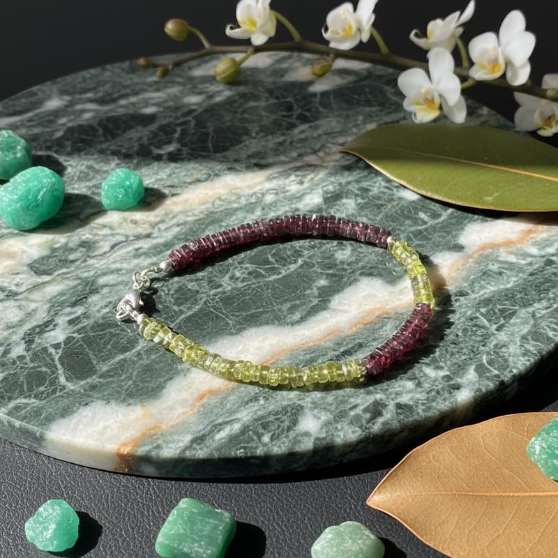 Bracelet à maillons en grenat et péridot de qualité artisanale supérieure - 4