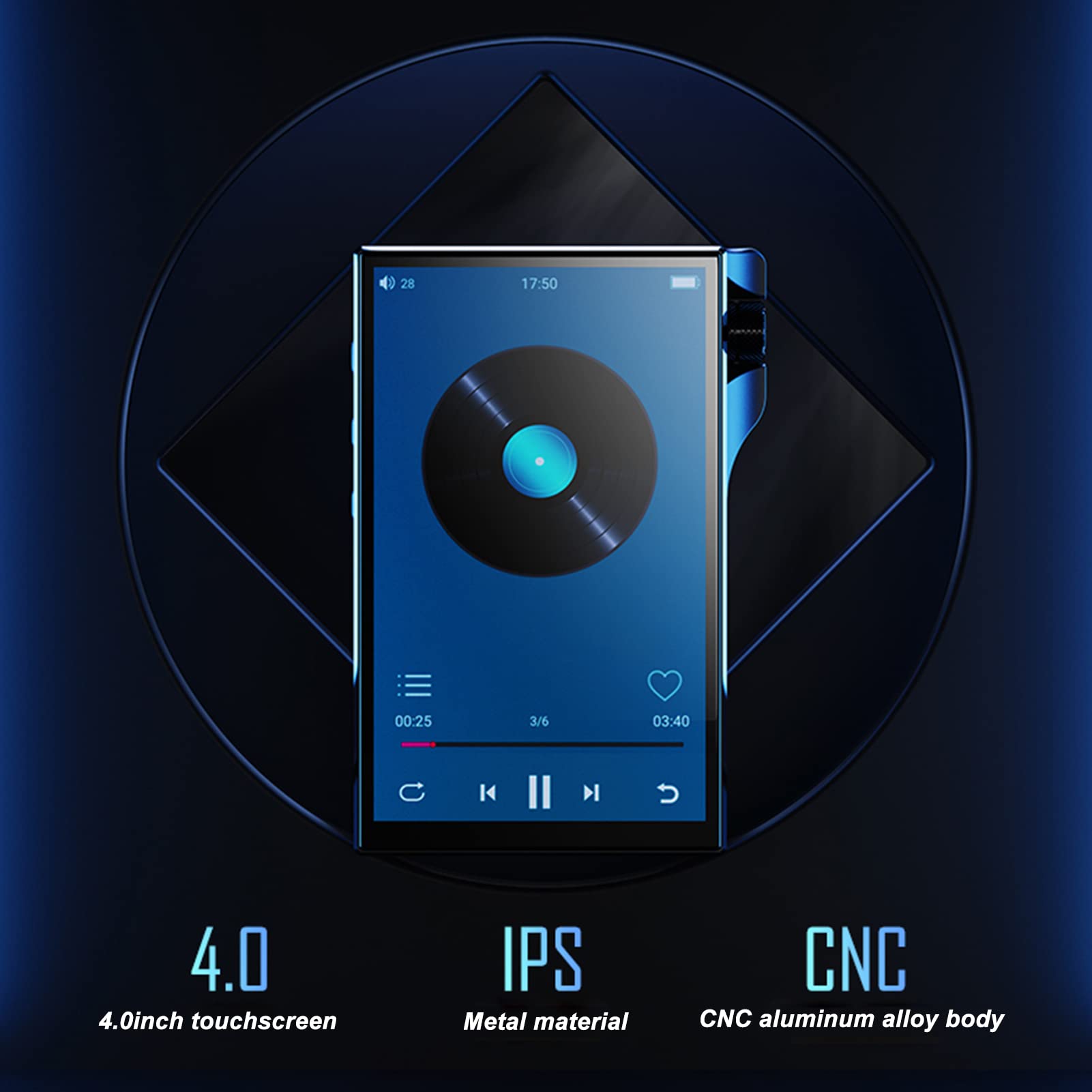 Asixxsix Lettore MP3 con Bluetooth, Touch Screen IPS da 4 Pollici Quad Core Audio Lossless, Lettore Musicale Portatile con 16 GB di RAM Espandibile per Bambini Viaggi in Famiglia in Ufficio (16 GB