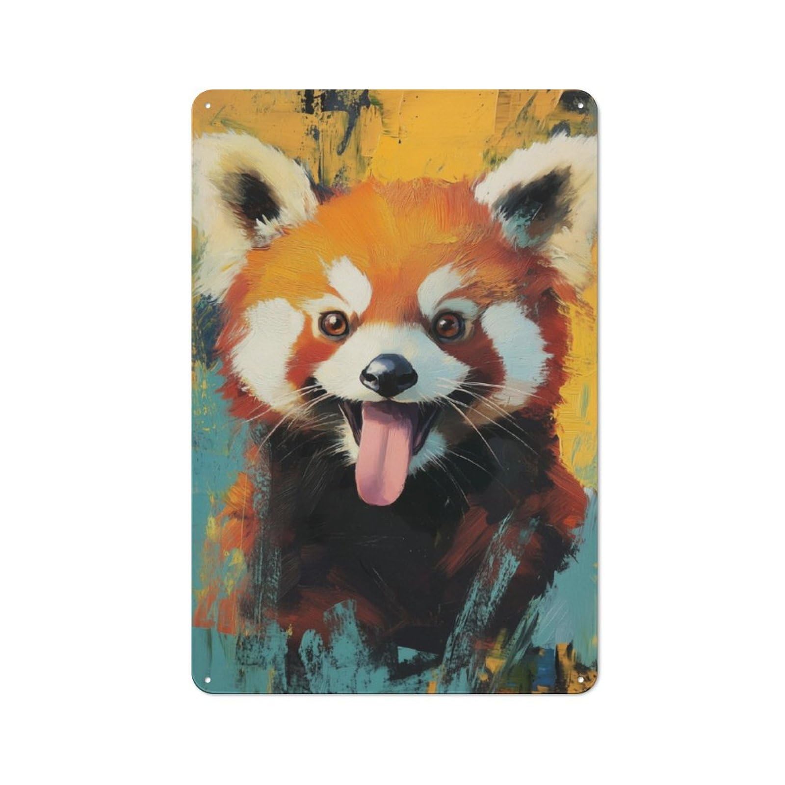 Junmoney Funny Red Panda Smiling Retro Metal Plaque 30X20cm For Lounge Or Reading Corner, Suited To Lounge Decor Fans