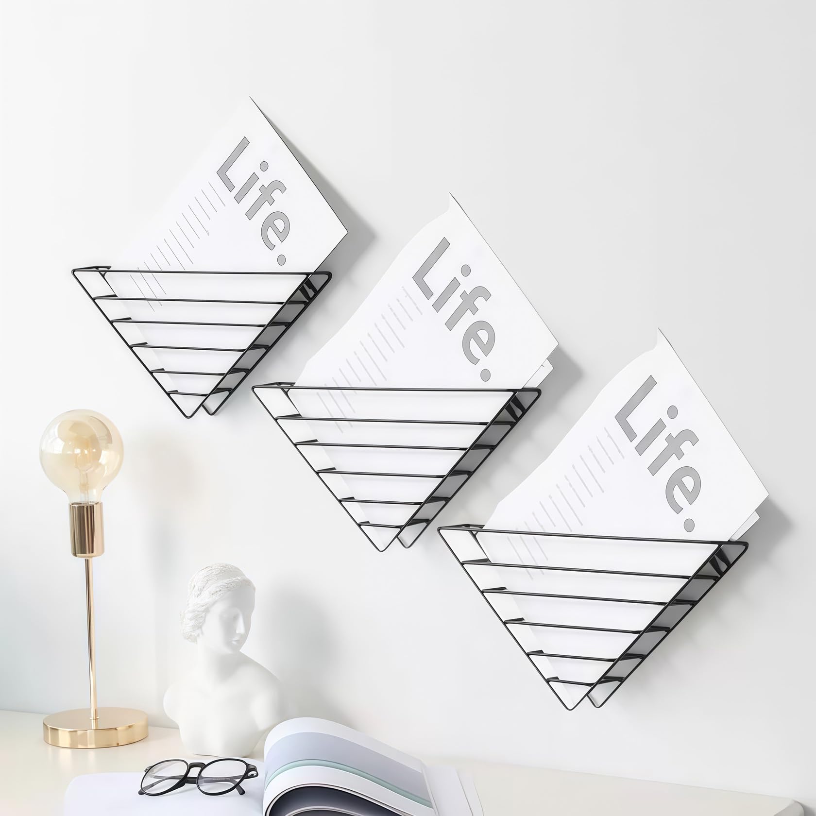 CROISSANT Wall Mounted File Organizer,Metal Magazine Basket, Wall Mounted Magazine Rack, Suitable for Hanging File Folders for Office Living Room