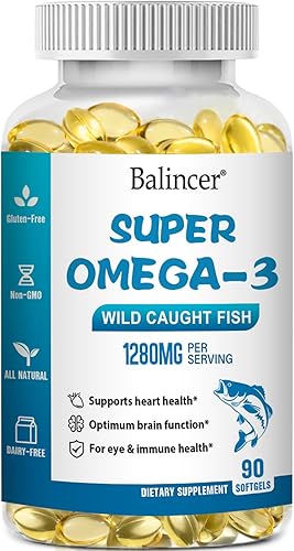 Suplementos de aceite de pescado Omega 3, 1280 mg de ácidos grasos omega-3, incluyendo EPA y DHA, suplementos de aceite de pescado sin eructos