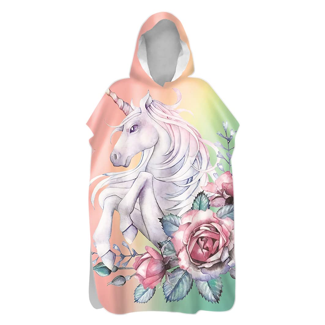 Highdi Pattern Hooded Changing Robe, Microfibre Light Weight Changing Towel, Towel Poncho for Surfing Swimming Changing, Quick Dry Poncho for Women Men Adults (60x110cm,Flowers)