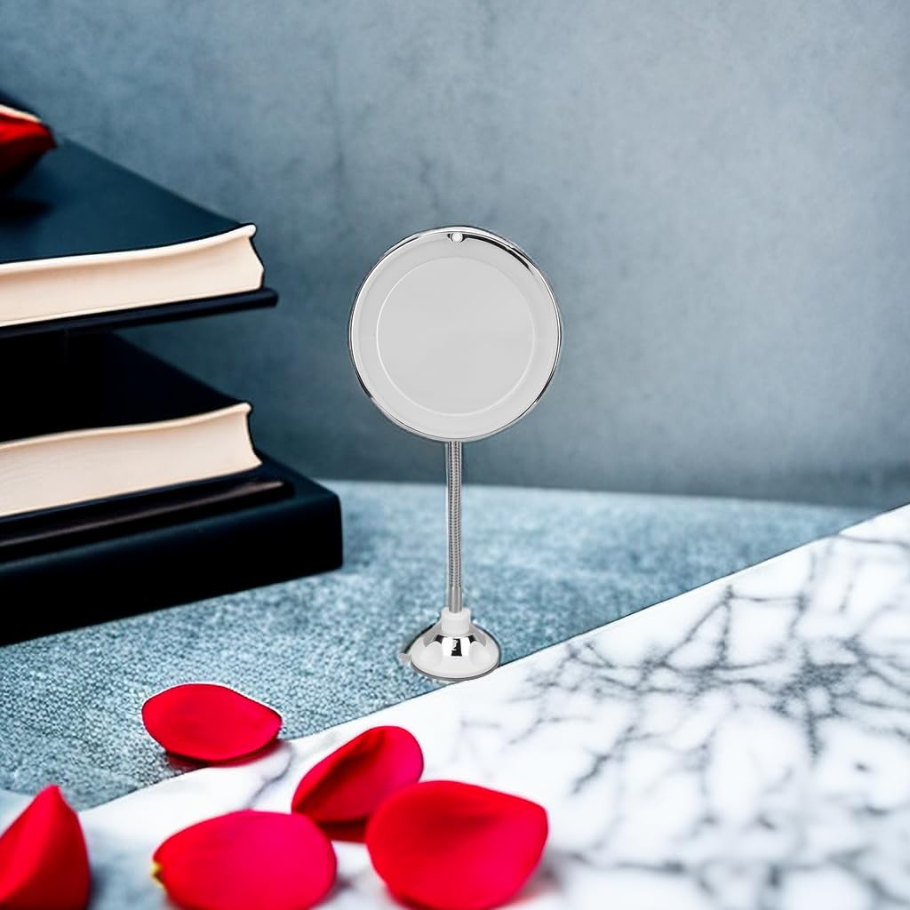 Specchio Ingranditore Flessibile 10x con Luce LED e Ventosa Potente,Specchio Trucco Illuminato con Collo di Cigno,360° Girevole Portabile Luce Naturale Senza Fili Ideale per Casa e Viaggi