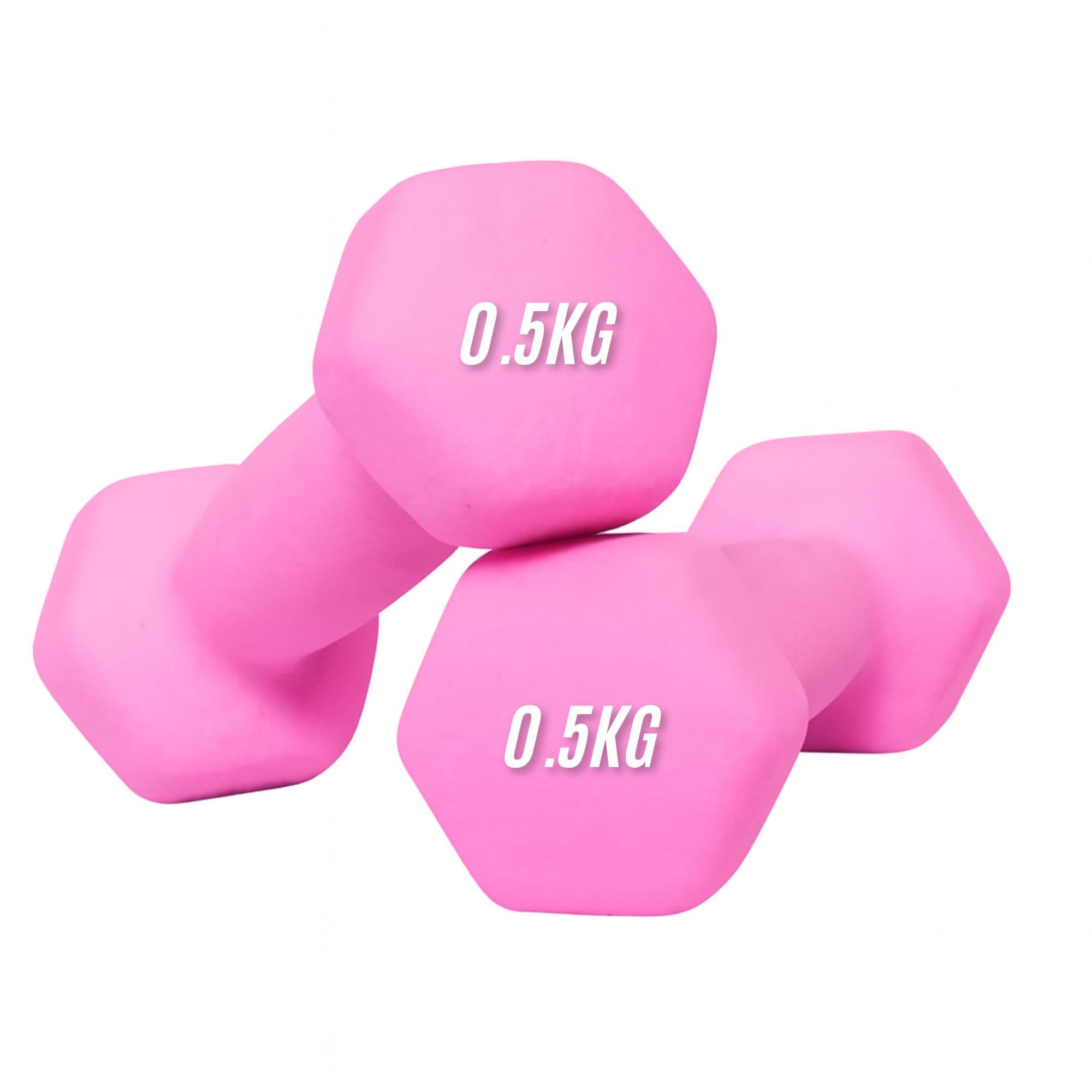 Neoprene Dumbbells Set 0.5-10 kg Pairs | Non-Slip Coated Weights for Aerobic Workout & Strength Training | Hex Hand Dumbbells for Home Gym Fitness in Orange, Blue & Pink (Pink, 0.5 KG Pair)