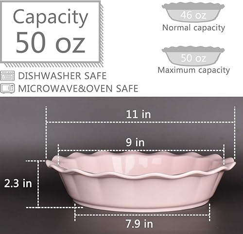 Miniatura 2 de Bosmarlin Molde de cerámica para tartas de 9 pulgadas, 50 onzas, plato para tartas para hornear, microondas, apto para horno y lavavajillas