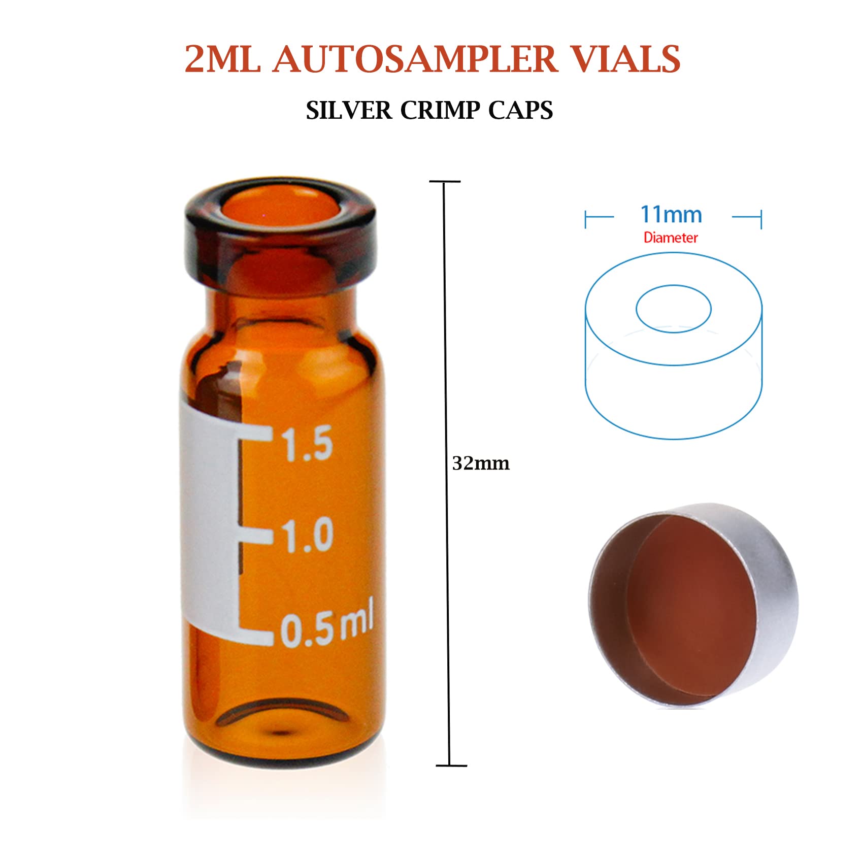 2mL Autosampler Vial 100Pack-HPLC Vial|9-425 Amber Vial Writing Patch|Graduation