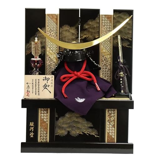 五月人形 兜 収納飾り 1/3 幅38cm ym1095n/yb1026yy1011（235to1337）鞆美 伊達政宗 黒金ラメ針松寄木細工 端午の節句 インテリア