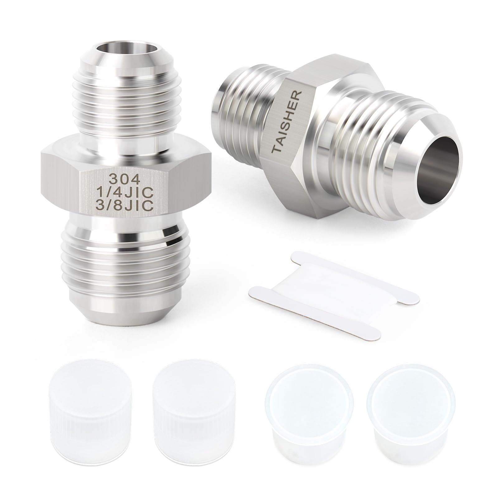 TAISHER 2PCS Forging of 304 Stainless Steel JIC Flare Tube Fitting, 3/8" JIC Male x 1/4" JIC Male, Union