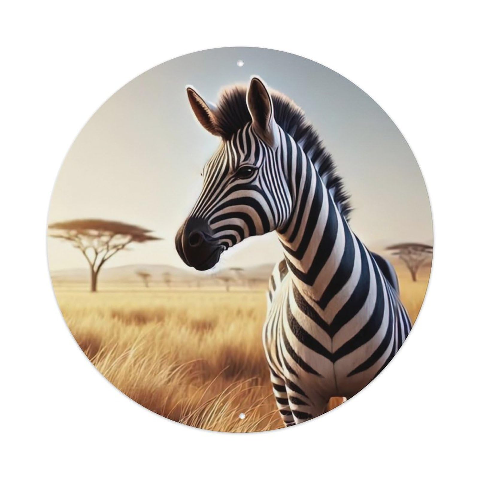 African Savannah Wildlife Animal with Zebra And Acacia Trees Vintage Metal Tin Sign Plaque Wall Decor for Cafe, Club Bar, Office, Garden Metal Poster 8x8Inch