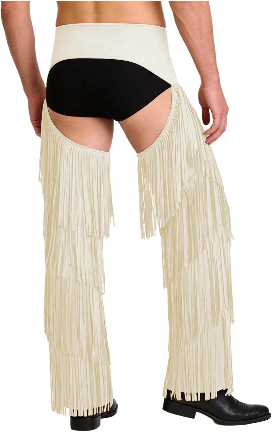 Hularka Mens Fringed Faux Suede Cowboy Chaps Buckled Waist Hollow Out Tassel Pants Costume
