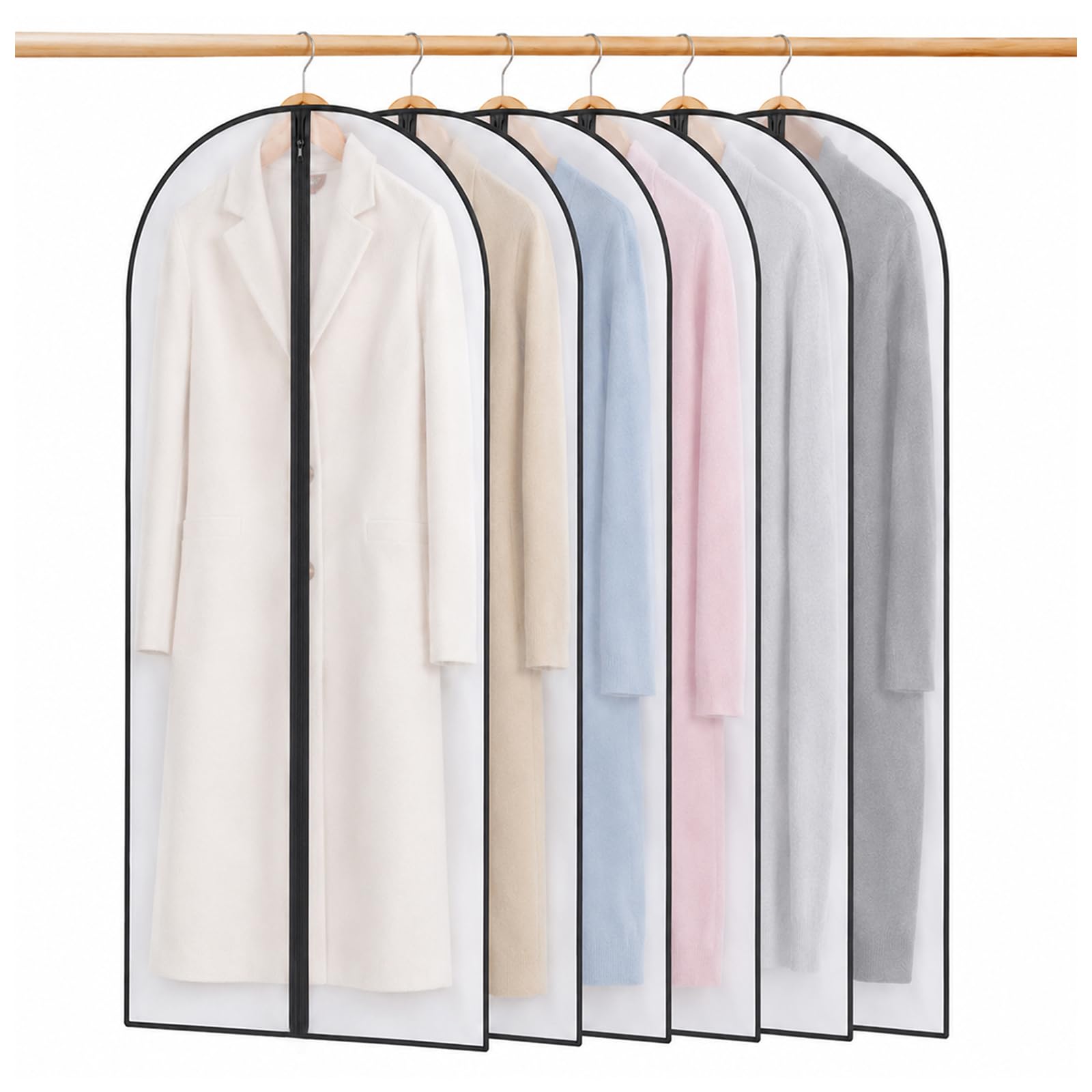 Niviy Dress Bag for Hanging Clothes, 60 x 150 cm Clear Dress Cover with Zip, Waterproof Dustproof PEVA Clothes Storage Bag for Dresses, Coats, Suits & Long Garments, Wardrobe Protector Pack of 6 — image 1