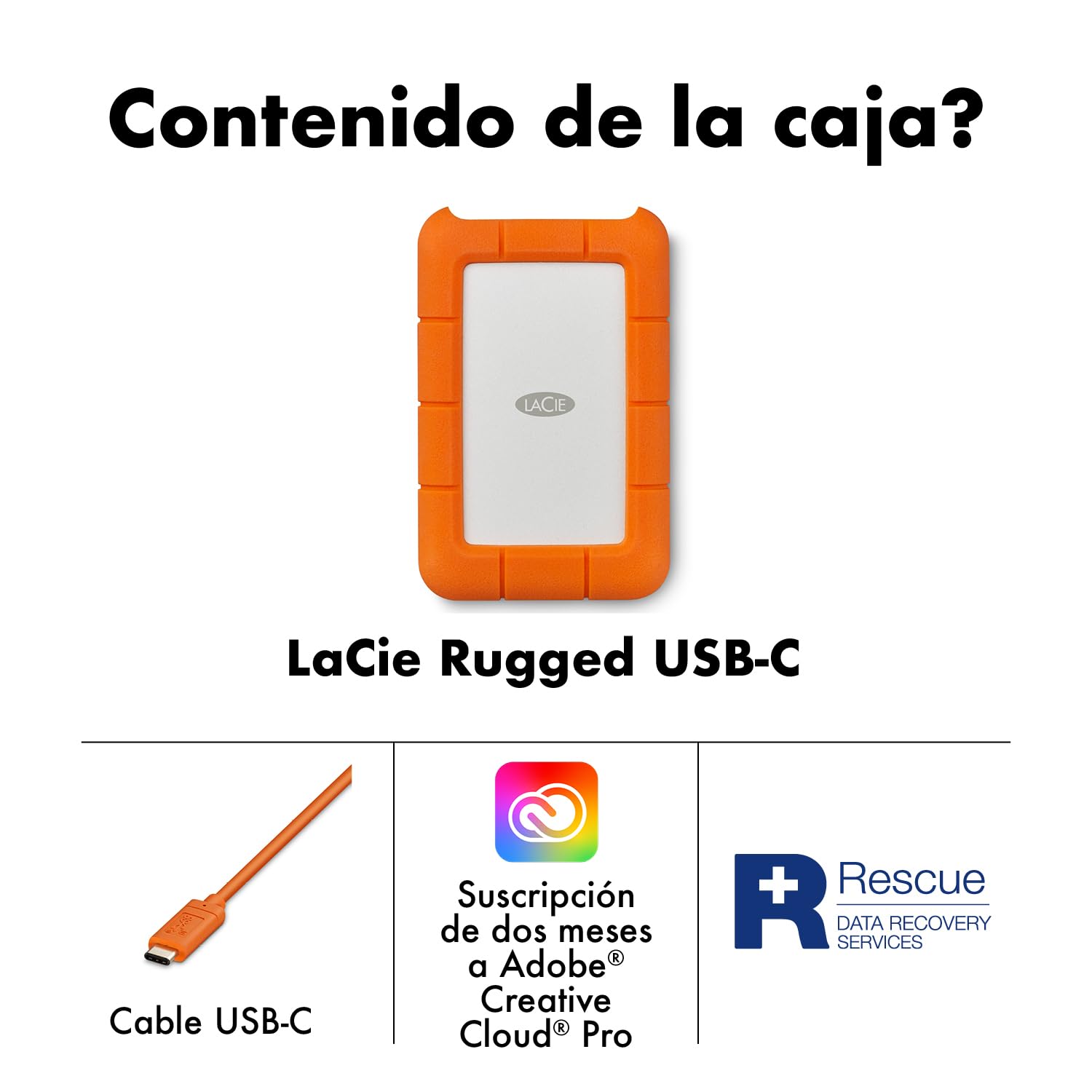 LaCie Rugged USB-C 2TB — antigolpes, USB‑C Disco duro externo portátil 2,5", para Mac y Windows — incluye Rescue Data Recovery - 4