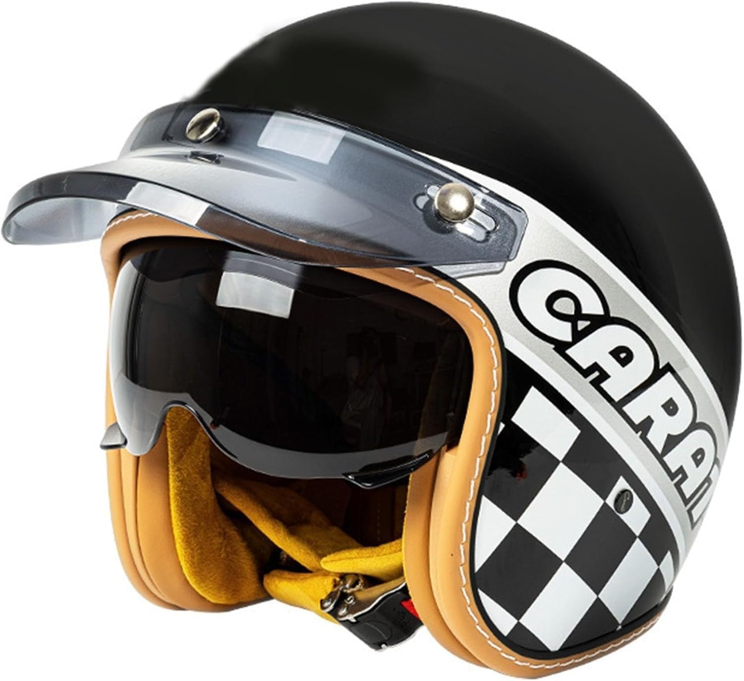 Retro-Jet-Motorradhelm, ECE- und DOT-geprüft, klassischer Vintage-Jethelm mit Visier, Unisex-Mopedhelm für Damen und Herren D,XXL=61-63cm