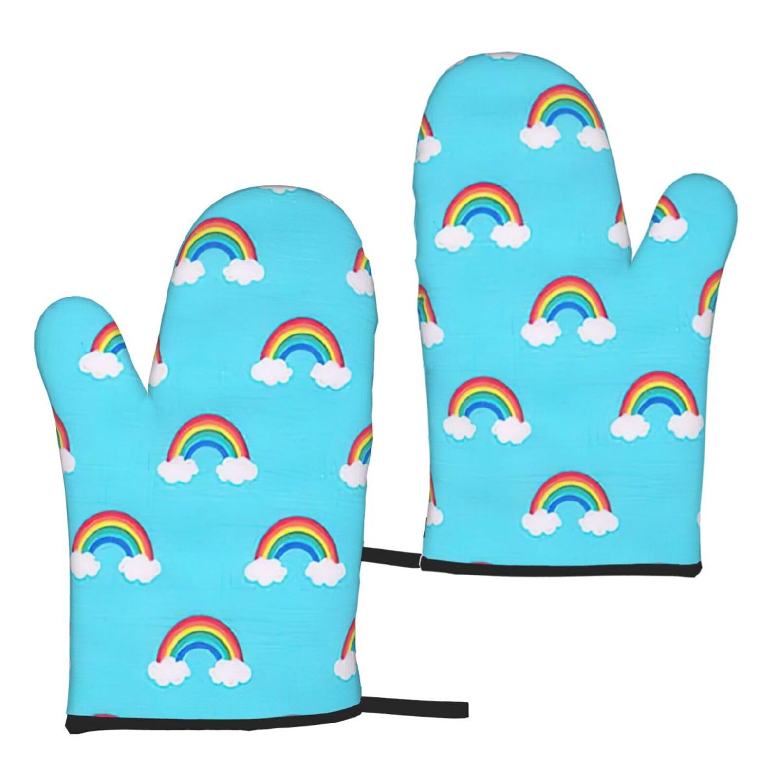 Rainbow Clouds Raindrop Print Heat Resistant Universal Fit Oven Microwave Gloves Home Cooking Baking Grilling