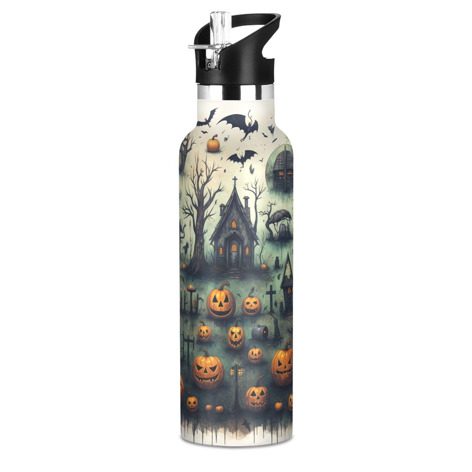 Kaaviyo Boys Pattern Mystical Pumpkins Forest Water Bottle Stainless Steel Jug Insulated Vacuum Cup For Girls(600Ml)