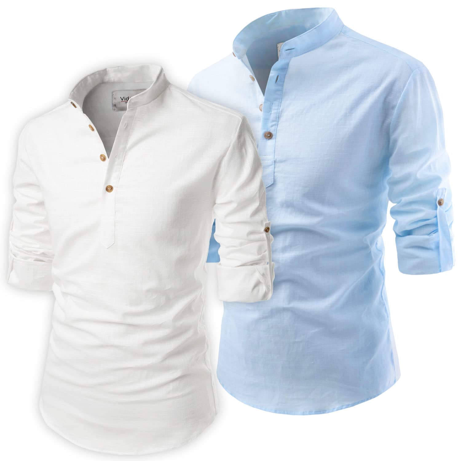 vida loca Men Cotton Full Sleeve Casual Mandarin/Chinese Collor Slim Fit Short Kurta for Men and Boys (Pack of 2)-picture-25
