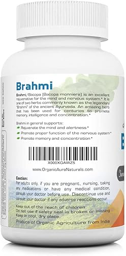 Miniatura 2 de Organic Aura Cápsulas Brahmi -120 unidades. Fortalece y aumenta naturalmente la inmunidad y la memoria. Superalimento verde entero. Sin OMG, sin