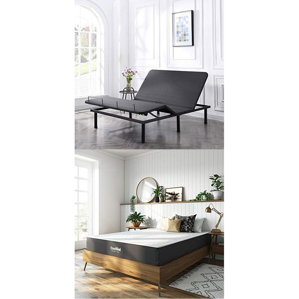 Classic Brands Affordamatic 2.0 Black Adjustable Bed Base - Twin XL + Cool Gel Ventilated 10-Inch Memory Foam Mattress