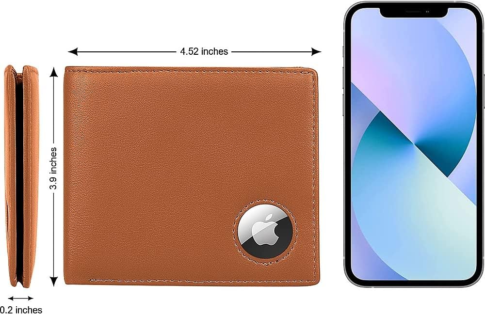 SaharaCase Genuine Leather Wallet Case for Apple AirTag [Shockproof Bumper] Rugged Protection Antislip Grip - Brown