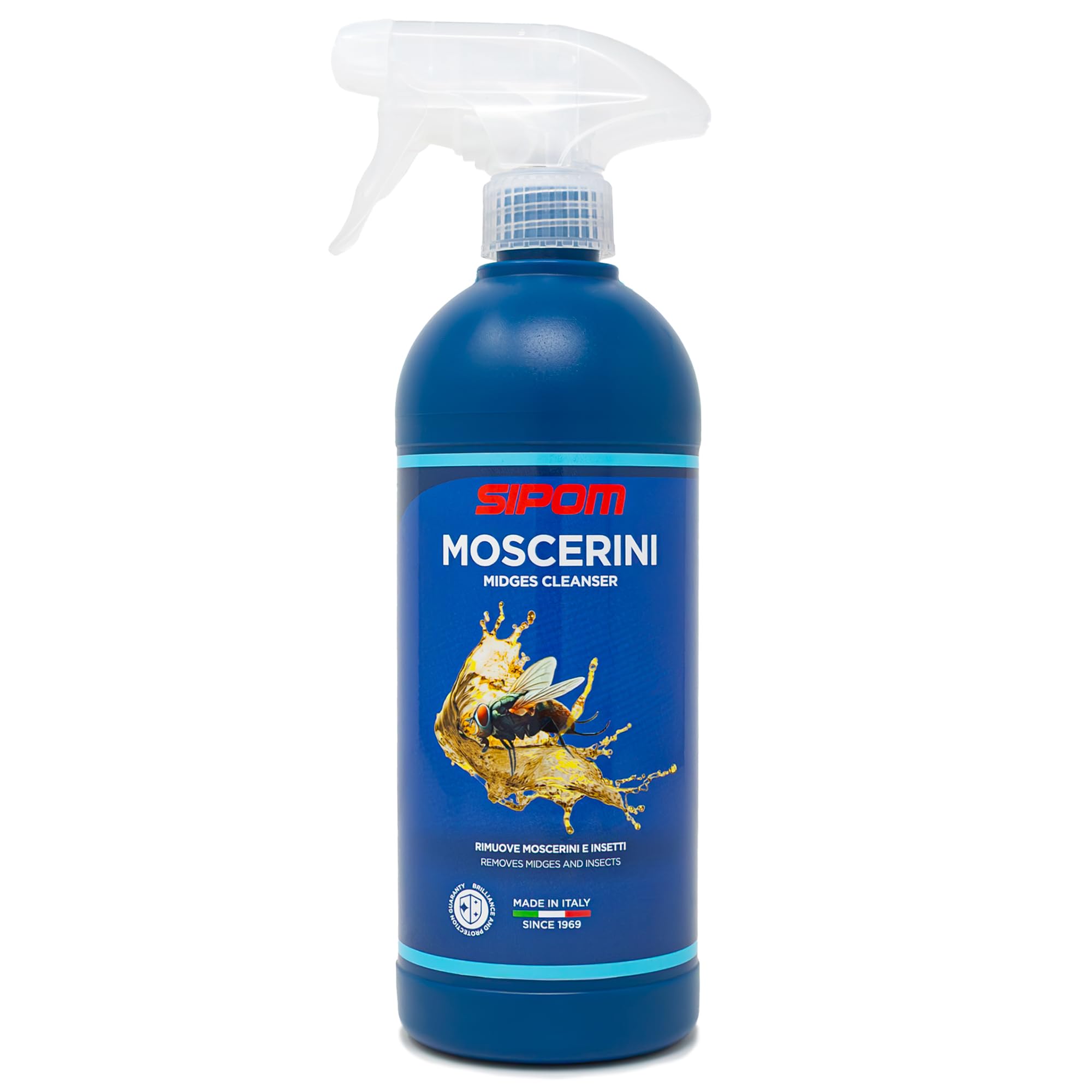 SIPOM MOSCERINI Rimuovi Insetti Auto Spray 500ml | Detergente Moscerini per Carrozzeria, Parabrezza e Fari | Scioglie Insetti Secchi e Sporco Ostinato | Non Danneggia la Vernice | Made in Italy