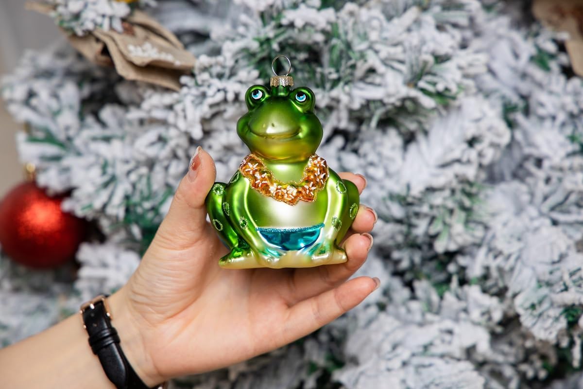 Set of 2 Hand Blown Glass Frog Ornaments for Christmas Tree, Hanging Glass Frog Christmas Ornaments - Image 6