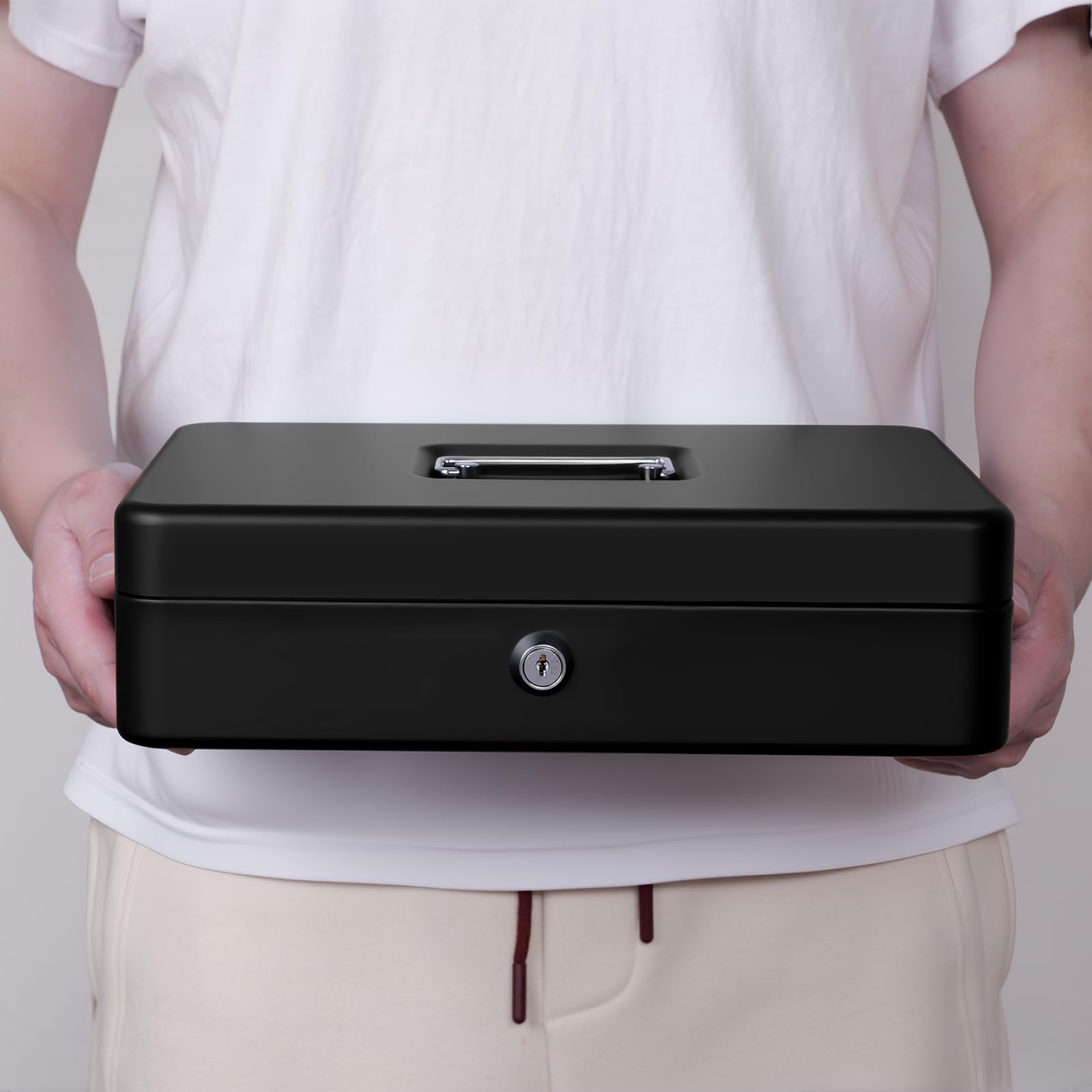 Cassetta portavalori richiudibile con chiave, cassetta portavalori con contatore monete, cassa portatile per casa, ufficio ed eventi, 30 x 24 x 9 cm