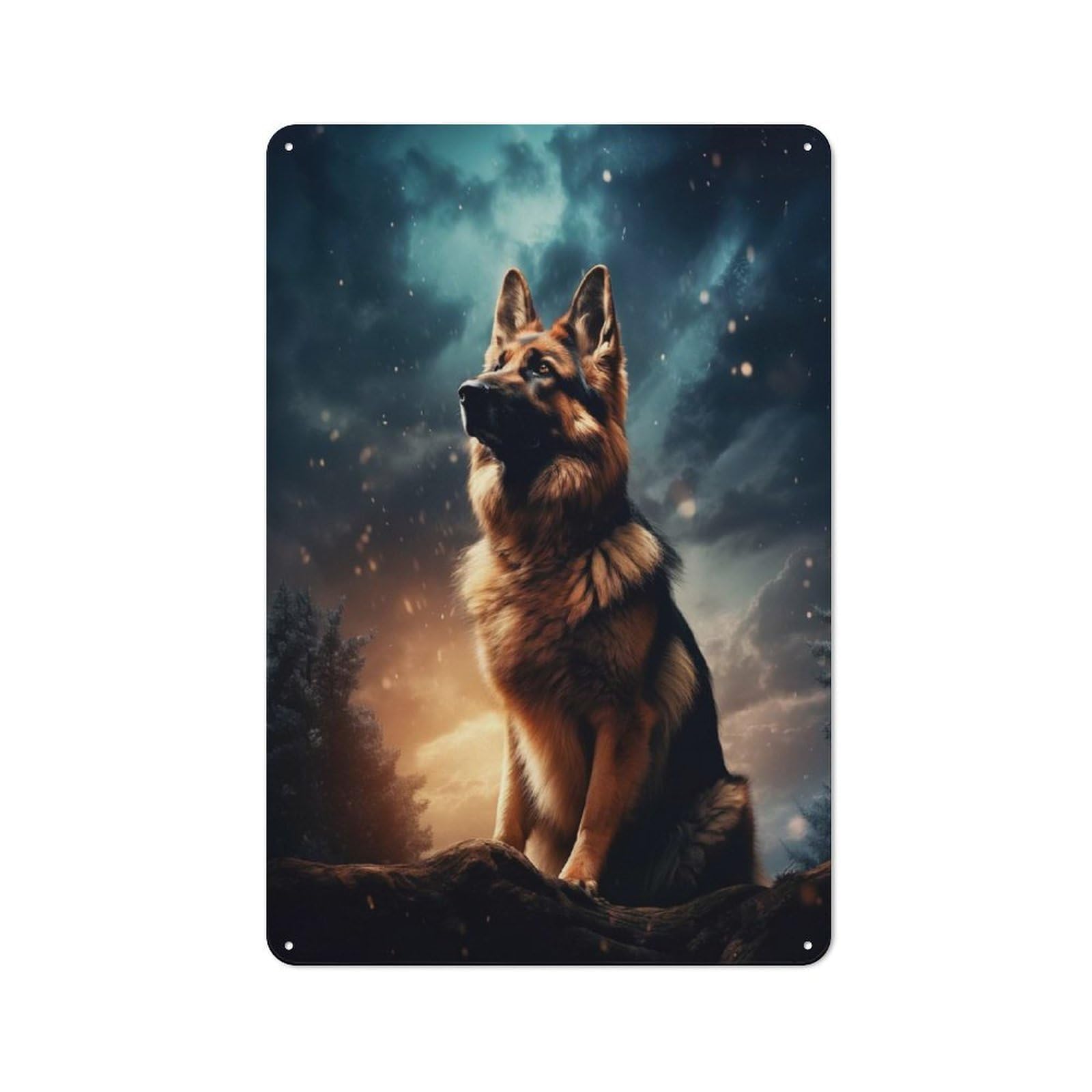 Junmoney German Shepherd Under Stormy Sky Printed Metal Sign 30X20cm For Lounge Or Reading Corner, For Vintage Wall Decor Fans, For Themed Room Decoration