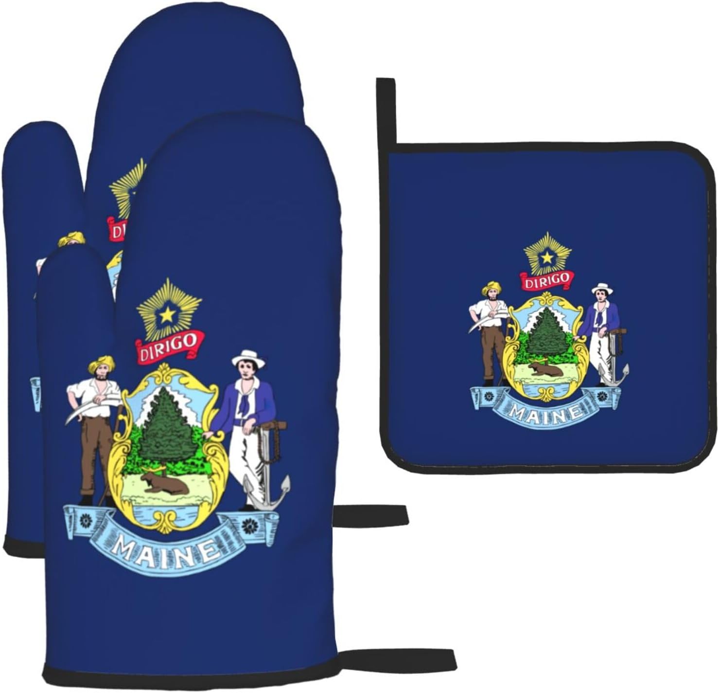 Maine State Flag Print Heat Resistant Microwave Gloves, Used for Baking, Cooking, and Fashion Kitchen Essentials