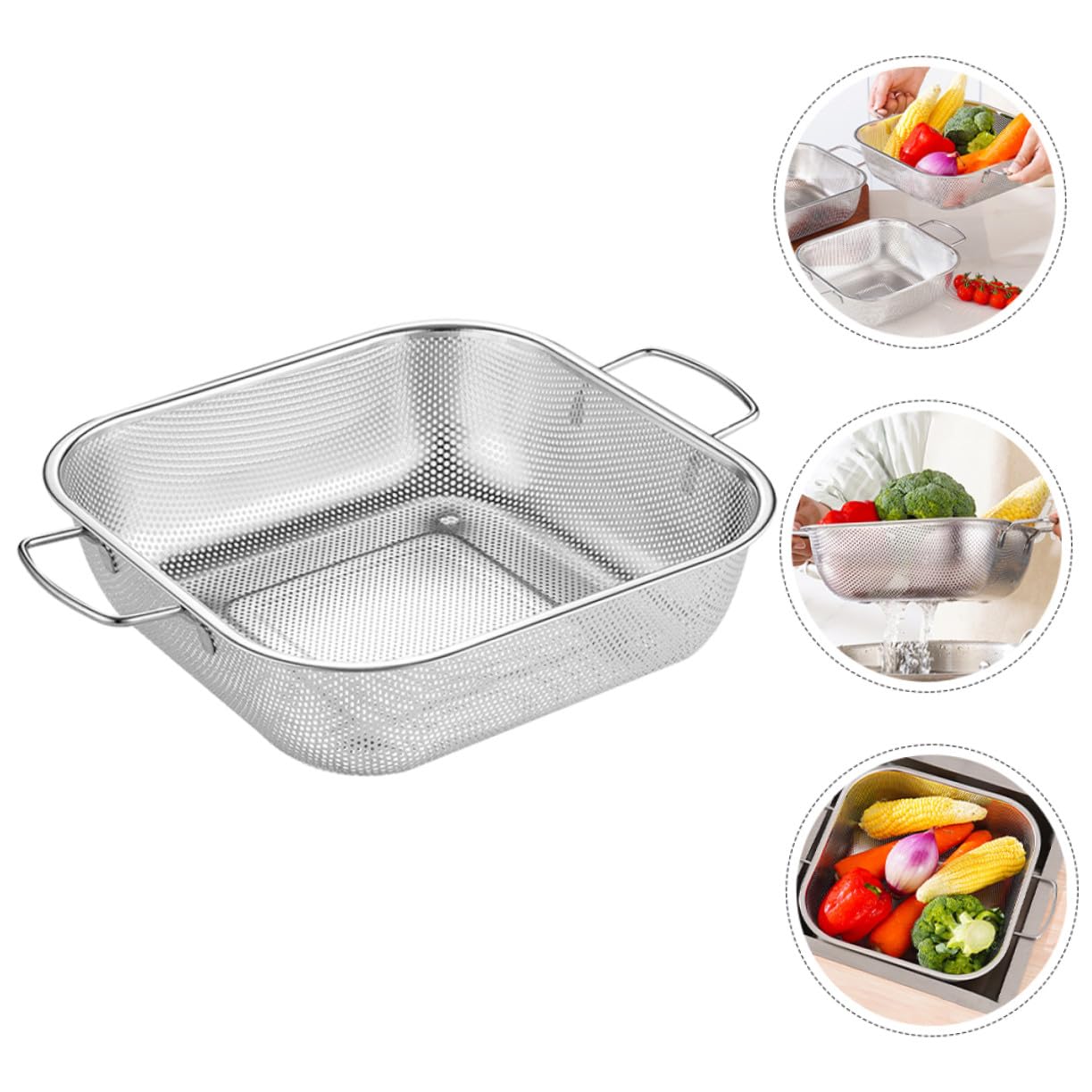 Alipis Edelstahl Abtropfkorb mit 2 Griffen Feinmaschig zum Waschen von Obst und Gemüse Praktische Küchenhilfe für Sicheres Abtropfen