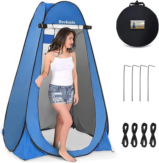 Camping Toilet Pop Up Privacy Tent Changing Room Tent Portable Toilet for Camping Portable Shower Silver Coated Dressing Room Tent UV Protection Privacy Shelter Camping Cabana, Blue/Green