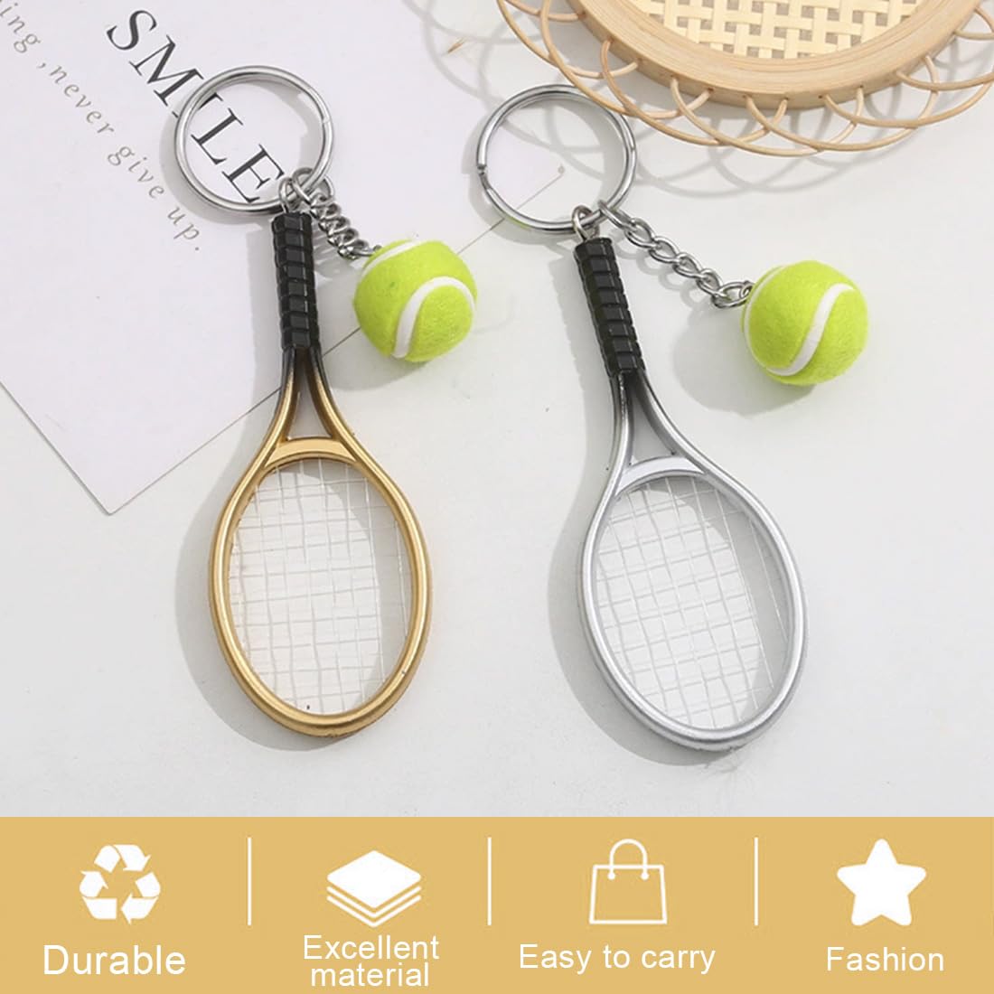 Portachiavi racchetta da tennis, 2 Pezzi Portachiavi per racchetta da tennis Mini portachiavi in metallo portachiavi palla da tennis regalo per portachiavi sport