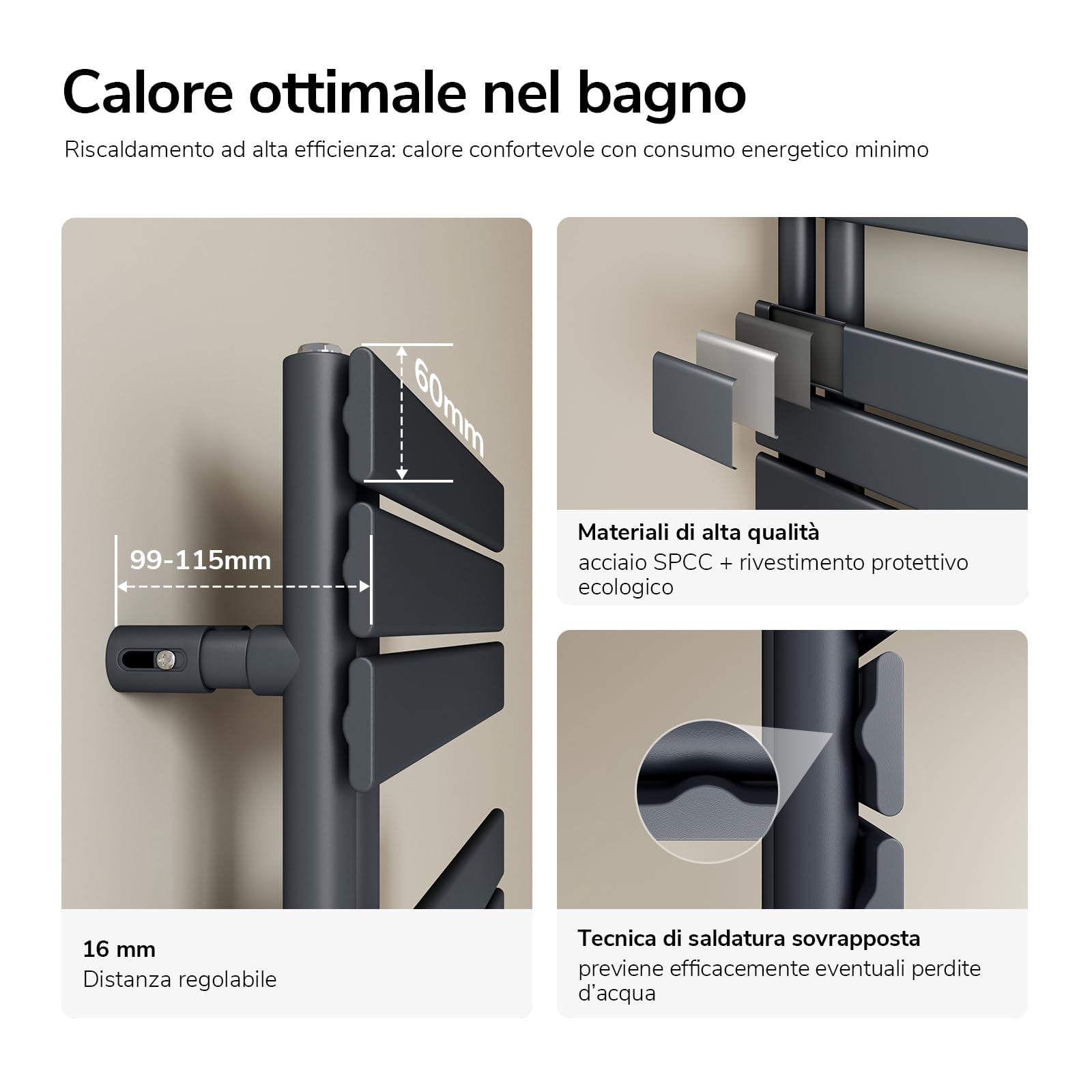 EMKE Scaldasalviette elettrico con elemento riscaldante wifi termostatato,762x500mm 400W，Pannello asciugamano elettrico con asta di riscaldamento con timer, Antracite