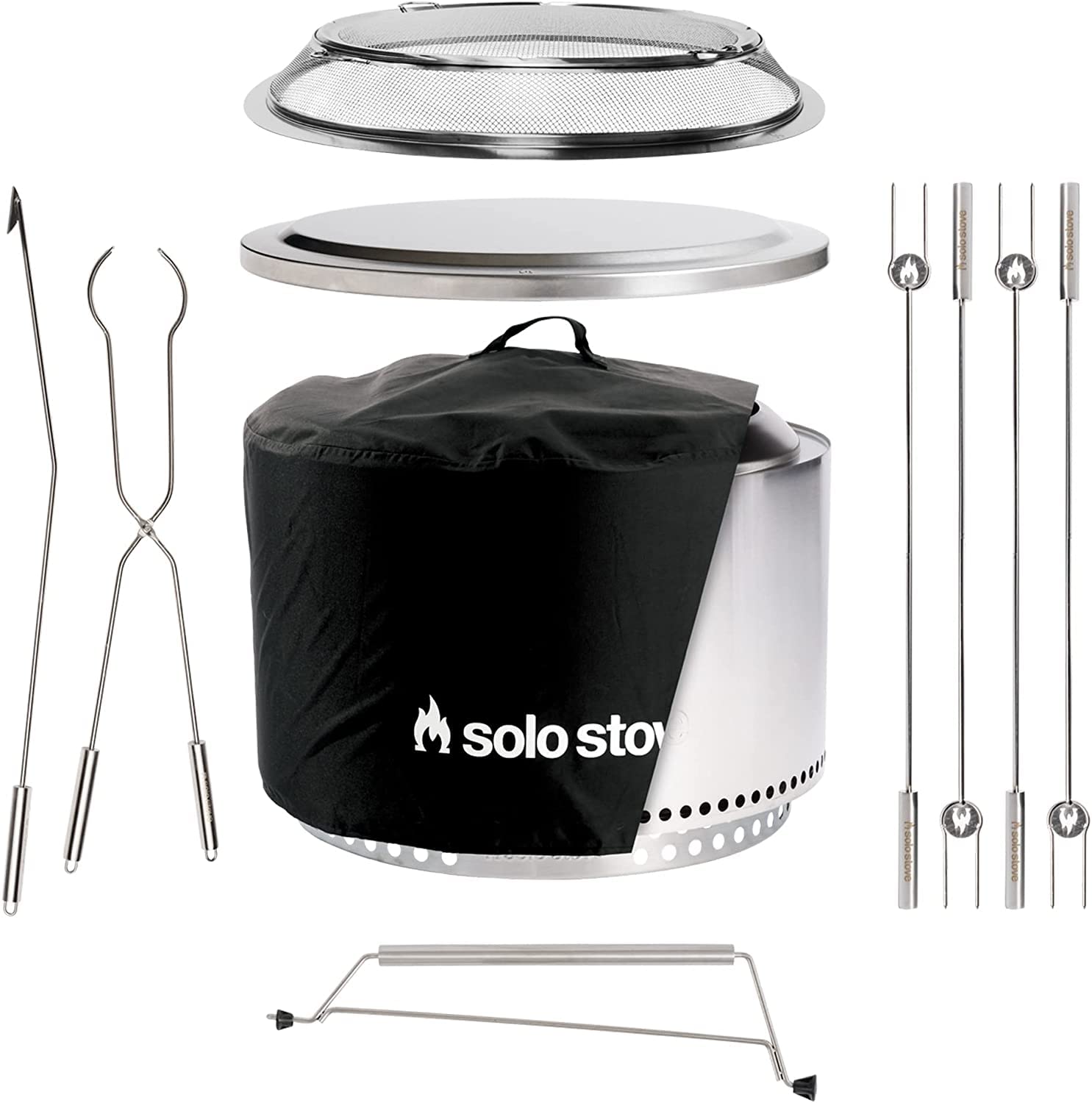 Solo Stove Yukon Fire Bowl Complete Set 2.0 | Includes Low Smoke Fire Pit,  Stand, Spark Protection, Cover, Lid, Handle, Tools u0026 Skewers, Wood Burning,  Removable Collection Tray, Stainless Steel : Amazon.de: Garden