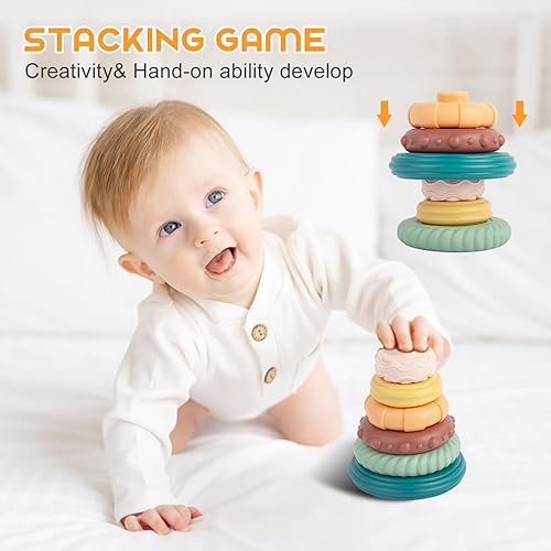 Miniatura 5 de Juguetes para bebés de 6 a 12 meses, juguetes Montessori para niños de 1 año, bloques de construcción apilables, bolas sensoriales y juguetes suaves