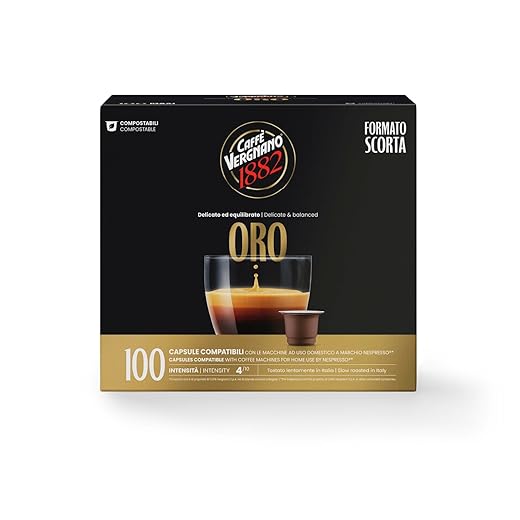 Caffè Vergnano 1882 - 100 Capsule - Caffè Compostabili e Compatibili con Nespresso, Oro - Pack da 100 capsule