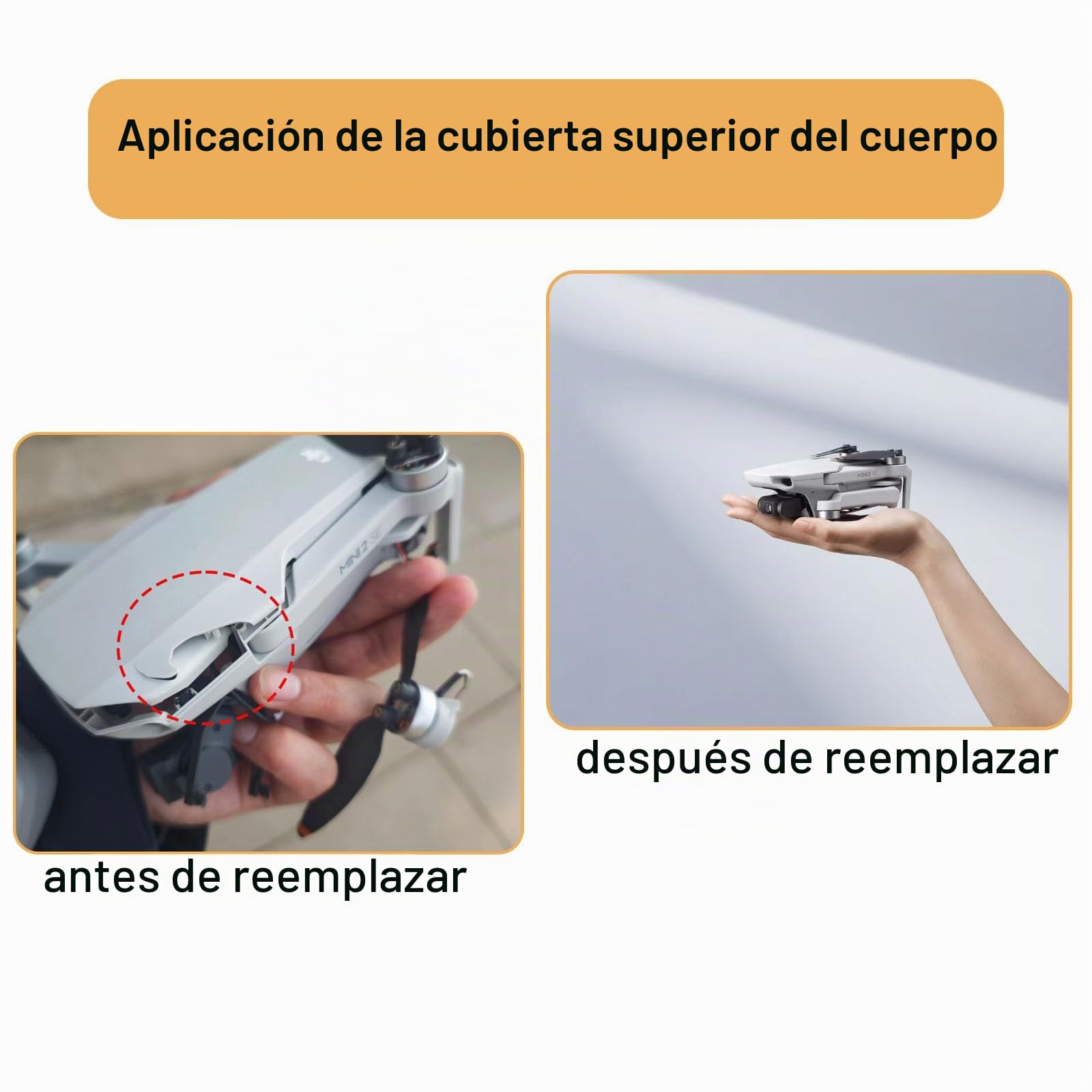 Carcasa superior de repuesto compatible con DJI Mini 4k/Mini 2/2 SE, piezas de reparación de la carcasa superior, accesorios de repuesto para la carcasa superior del dron