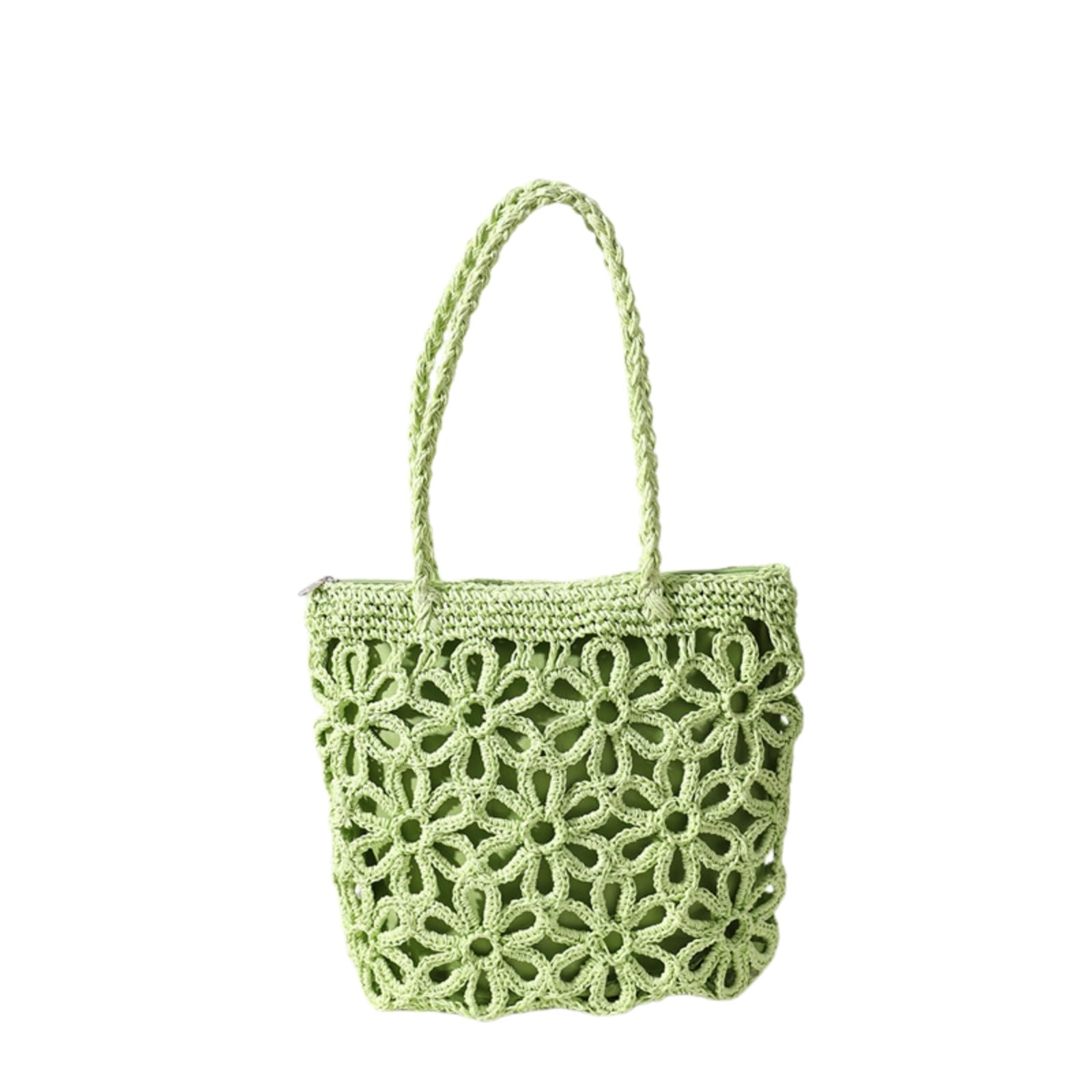 Borsa Spalla Paglia Nuovo Sacchetto di Cavo Fiore Tessuto da Donna Portatile Vacanza al Mare Spiaggia in Rattan-Brown
