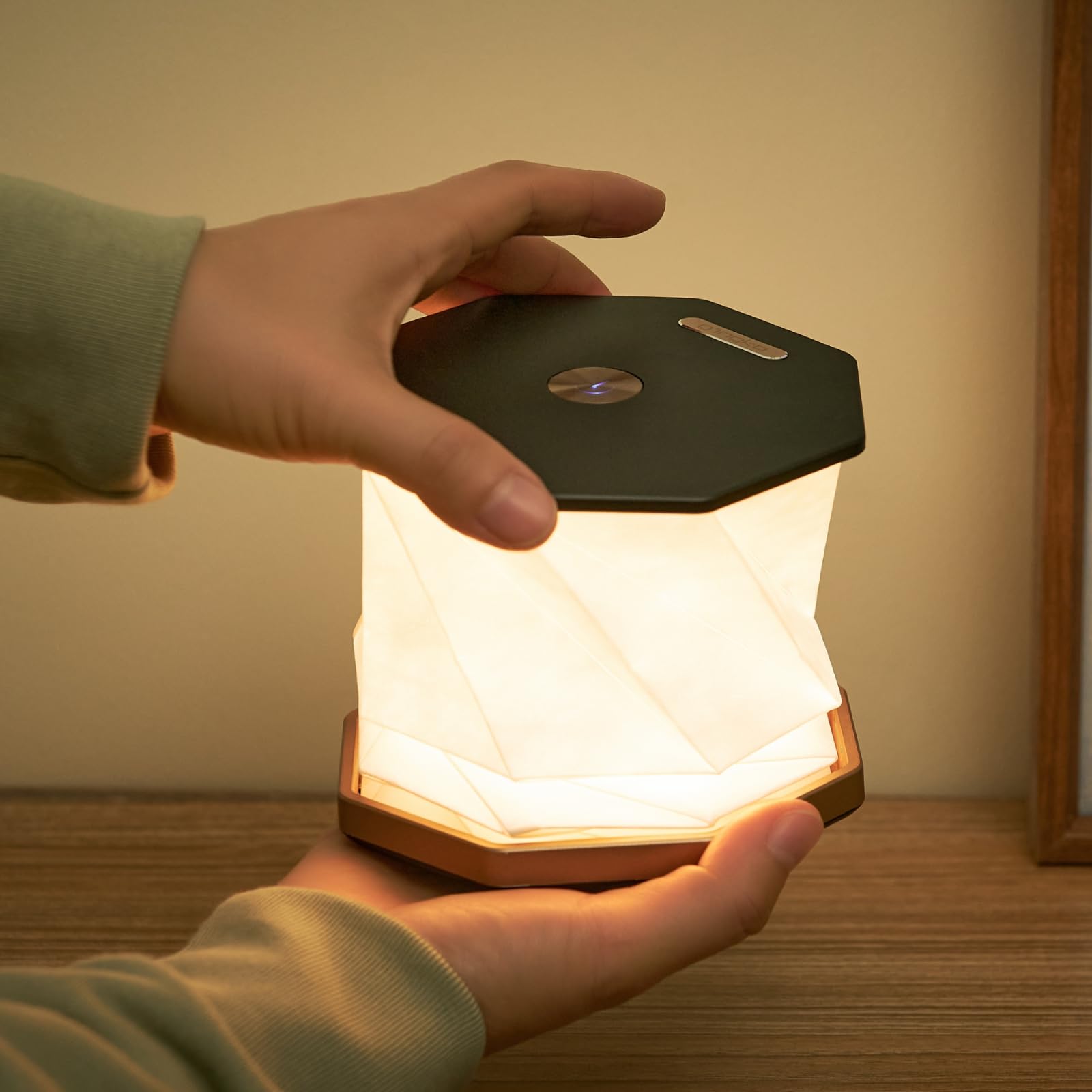Gingko Design Twist Hexagon Lamp Black | Natural Wood LED Mood Light | Touch Control | Rechargeable & Portable - Image 4