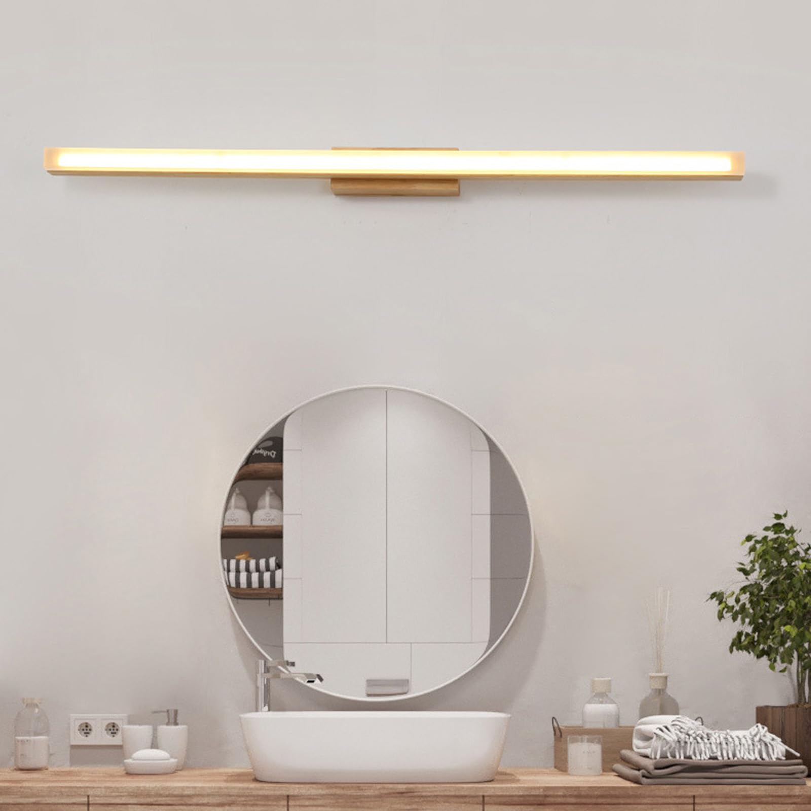 Lampa ścienna LED Lustro Długa lampa ścienna Nowoczesne wnętrze Minimalistyczna oprawa ścienna Długa konstrukcja Akrylowe oświetlenie ścienne do sypialni Salon Korytarz (jasne drewno - ciepłe